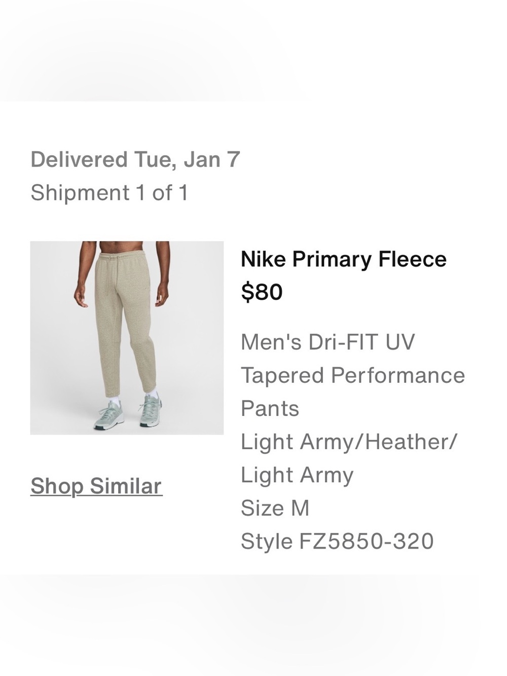 $80 Nike Dri-Fit Primary Fleece UV Tapered Performance Pants FZ5850-320 Sz M
